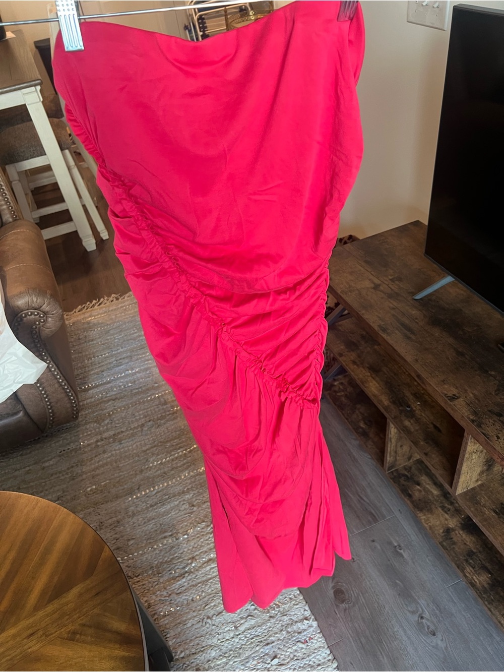 Anthropologie Strapless Ruching Midi Dress in Hot Pink